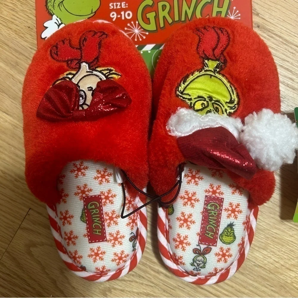 Grinch Slippers Girls NWT Sz 9 10 Toddler Cindy Lou Hoo Red Christmas